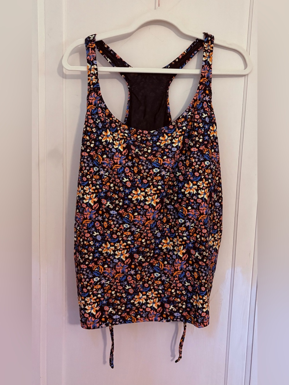 Younique Floral Swimwear Tankini TOP - Black with Orange, Blue & Pink Blooms